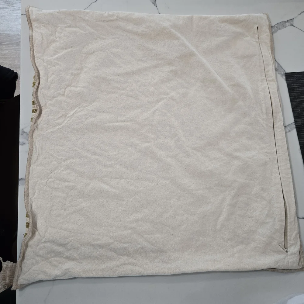 S/2 West Elm Striped Olive and Cream Silk Cotton Pillow Covers 20x20
